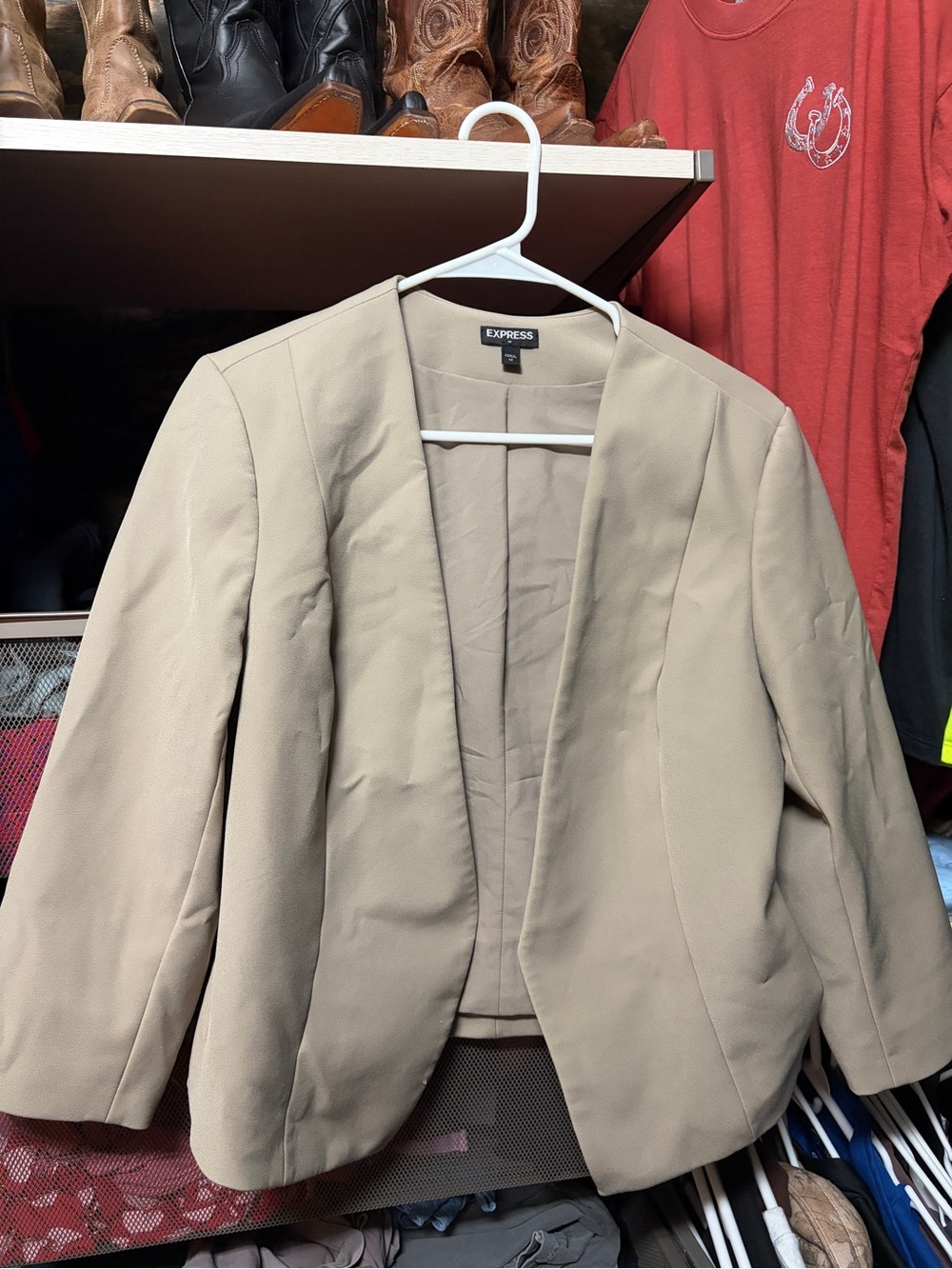 Express Beige Open-Front Blazer